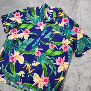 Scorpio Shirt Mens Extra Large Blue Floral Hawaiian Button Up 100%‎ Cotton USA